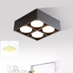 Plafonnier led encastrable, noir, avec 4 spots, orientables, des spots de plafond carrés, une lampe chaude ... Plafonnier led encastrable, noir, avec 4 spots, orientables, des spots de plafond carrés, une lampe chaude ...