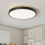 Plafonnier led, plafonnier noir moderne, plafonnier bois 30 cm, plafonnier rond pour salon, chambre, ...