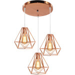Axhup - plafonnier lustre 3 lumires eclairage diamant en mtal suspension contemporain dcoration de ...