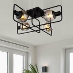 Plafonnier noir plafonnier industriel rtro couleur fume lampe de salon boules de verre, mtal, 4 flammes ...