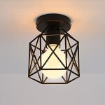 Plafonnier retro en m�tal cube fer industrielle noir luminaire pour salon chambre caf� bar restaurent ...
