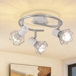 Plafonnier rond � 3 lampes - luminaire de plafond industriel r�tro e14 blanc en m�tal orientable pour ...