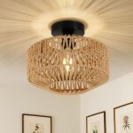 Plafonnier en rotin suspendu, plafonnier boho avec abat - jour en rotin, plafonnier vintage en bambou, ...