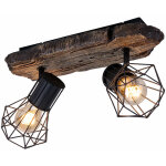 Plafonnier, salon, aspect bois, spot plafond, 2 flammes, spots tresss rtro, orientable, plastique mtal, ...