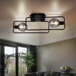 Etc - shop - plafonnier plafonnier salon lumire salle  manger lampe couloir, mtal noir, verre fum, ...