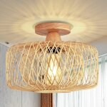 Plafonnier salon, plafonnier vintage boho avec abat - jour en rotin, lampe suspendue rustique pour chambre ...