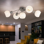 Plafonnier plafonnier spot lampe spot lampe de salon, 5 flammes verre blanc m�tal clair nickel, douilles ...