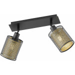 Plafonnier spot noir dor� 2 flammes orientable plafonnier 2 spots vintage, fer acier, aspect grille, ...