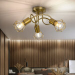 Plafonnier spot rtro 3 spots lampe de salon grille or, mtal, 3x douilles e14, dxh 36x20 cm