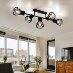 Plafonnier plafonnier spot salle � manger aspect cage 5 plafonniers � flammes, m�tal noir, 5x douille ...