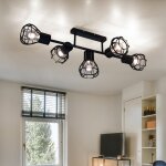 Plafonnier plafonnier spot salle � manger aspect cage 5 plafonniers flamme, m�tal noir, 5x douille e27, ...