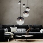 Plafonnier suspendu en verre fum, 5 flammes, boule, diffrentes tailles, 5x e27, hauteur 150 cm, salon, ...