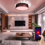 Globo lighting - plafonnier textile noir plafonnier noir or lampe de salon ronde, finition satin�e, t�l�comman ...