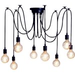 Plafonnier vintage antique e27 lustre rtro 8 ttes noire suspension luminaire d'intrieur