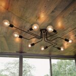 Plafonnier vintage industrie lampe de 8 t�te douille e27 noir , lustre suspension luminaire en m�tal ...