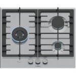 Bosch ? plaque de cuisson gaz 60cm 3 feux 8000w ? acier inox ? encastrable ? boutons m�talliques amovibles ...