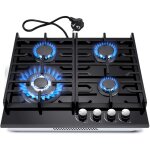 Topstrong - plaque de cuisson gaz 4 feux, verre tremp noir 60 cm, convertible gn / gpl