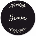 Plaque de porte autocollante pvc grav� noir blanc ronde. - - grenier