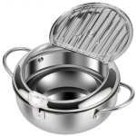 Po�le � frire en acier inoxydable 3, 4 l avec passoire et thermom�tre - jinfgerne - id�ale pour fritures, ...