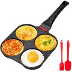 Poele a pancakes, antiadh�sive en aluminium pour po�le � pancake � 4 trous, appareil pancake avec brosse ...