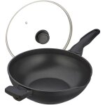 Poêle wok avec couvercle, d : 30 cm, aluminium, anti - adhésif, poignées, four à gaz et électrique, noire ... Poêle wok avec couvercle, d : 30 cm, aluminium, anti - adhésif, poignées, four à gaz et électrique, noire ...