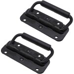 Poign�e de bo�te � ressort - 2 pi�ces pliantes en m�tal pour caisse, traction et levage - noir