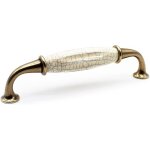 Poign�e de meuble vintage en laiton vieilli 144 33mm zinc - aluminium et porcelaine pour cuisine, porte, ...