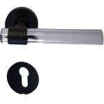 Poignes de porte  joy  incolore plexiglass cristalline pied inox noir + 1 paire de rosaces cylindre