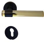 Poignes de porte  joy  jaunes plexiglass cristalline pieds inox noirs + 1 paire de rosaces cylindre