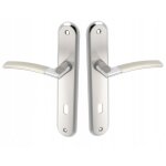 Poign�e de porte sur une longue plaque avec cl�, luxor satin