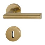 Poign�e de porte sur rosace ronde - amsterdam - hoppe - laiton satin� clair - cl� l