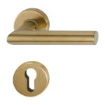 Poign�e de porte sur rosace ronde - amsterdam - hoppe - laiton satin� clair - cl� i