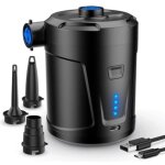 Pompe � air �lectrique, batterie rechargeable 5000 mah, gonfleur matelas gonflable avec 3 buses d'air, ...