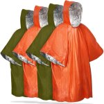 Poncho d'urgence, imperm�able r�utilisable r�sistant aux intemp�ries, paquet de 4 (vert + orange)