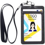 Porte badge tour de cou, porte badges verticaux, fabriqu� en cuir pu, avec fen�tre transparente, 2 emplacement ...