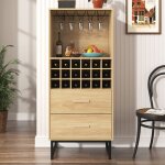 Porte - bouteilles en bois  vin lgante avec 2 tiroirs + cintre en verre, casier  vin 18 bouteilles, ...
