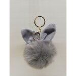 Porte - cl�s pompon fourrure oreilles de lapin gris pour voiture