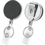 Porte - cl�s r�tractable, lot de 2 porte - badges, enrouleurs robustes avec cha�ne et crochet acier.