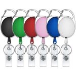 Porte - cl�s r�tractable avec mousqueton et clip pour badge, diff�rentes couleurs de 6 pi�ces