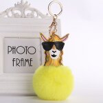 Porte - cls de voiture en or avec pendentif en forme de boule d'alpaga mignon et lunettes