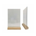 Porte menu de table en bois brut dimensions 15x3, 6x2, 3 cm avec plexi a5 - lot de 2