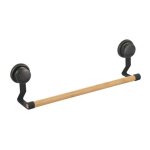 Porte serviettes mural mega ventouses bambou & acier noir mat msv