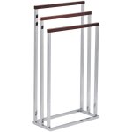 Porte serviettes sur pied haut de gamme en acier couleur argent chrom� et barres en bois de pin aspect ...