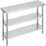 Poste de travail de cuisine en metal vevor, 14 x 48 x 34 po, avec deux etageres inferieures reglables, ...