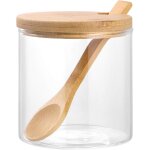 Pot � �pices en verre avec couvercle herm�tique et cuill�re pour un usage pratique en cuisine