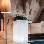 Pot de fleurs lumineux carr� jardini�re en r�sine h 80 40x40 mod. cube top bright lumi�re blanche