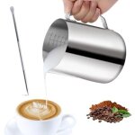 Pot � lait 304 acier inoxydable, 900 ml pichet lait inox avec marque de mesure, latte art pen, pichet ...