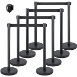 Poteau de guidage, 8 pcs poteaux de separation avec 2 m ceinture noire, barriere retractable durable ...