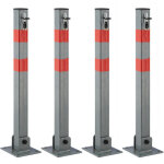 Poteaux de parking, lot de 4, barri�re de parking rabattable, 65 cm de haut, en acier, gris & rayures ...