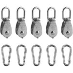 Poulie 6 pcs ? inox + 6 mousquetons ? auvent / fitness / treuil ? argent